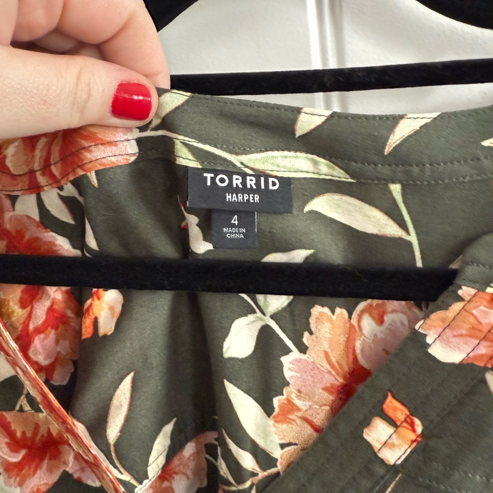 Torrid Floral Blouse - Olive and Coral - Picture 3 of 4